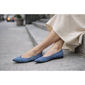 Rothy’s Pointed Toe Flats Blue Knit Sustainable Washable Comfort Shoes Size 7